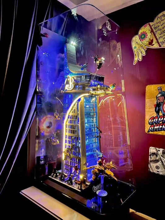 lego avengers tower display case
